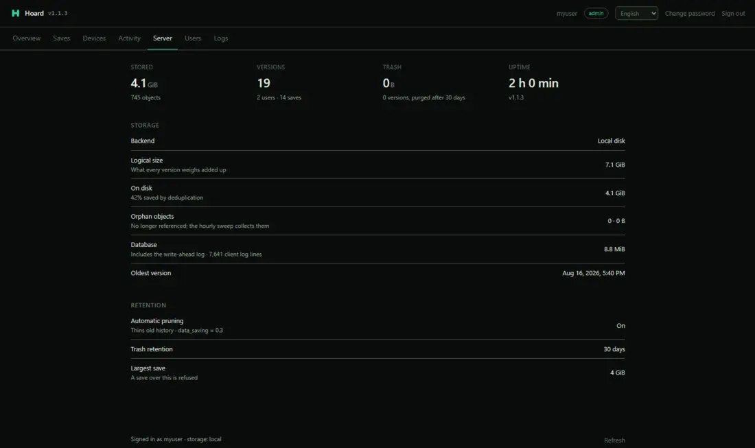 Server dashboard